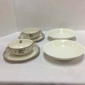 【中古 送料込】Noritake (ノリタケ) CRAFTONE スープ皿＆ソーサ 2セット＋ボーンチャイナ 深皿 2枚 直径(約)19cm◆D6685