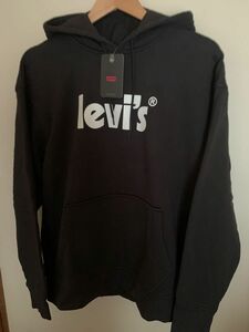 新品【Levi's】リーバイスクラシックロゴヘビーオンス裏フリースプルオーバーパーカーJPサイズL(ブラック)