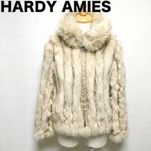 HARDY AMIES двусторонний меховое пальто шелк 100% голубой песец женский S Hardy Amies AF2301-29-S8-M3