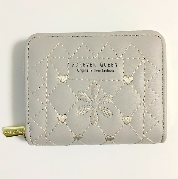 ya693【新品・未使用】ミニ財布 FOREVER QUEEN　小銭入れ有り　札入れ無し　ラウンドファスナー　グレー