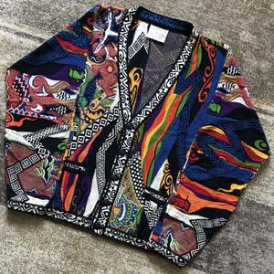 超レア 異次元のデザイン 芸術 フィッシュ柄 人物柄 90's vintage ★ COOGI AUSTRALIA ★ クージー コットン ニット カーディガン セーター