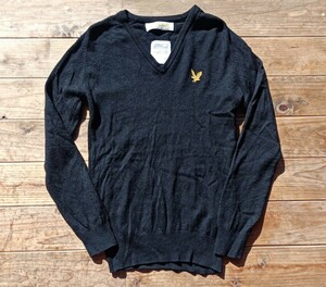 スコットランド製Lyle&Scott ウールニットセーター Vネック S(M相当) ブラック 黒 100% PURE LAMB WOOL ライル＆スコット 美品