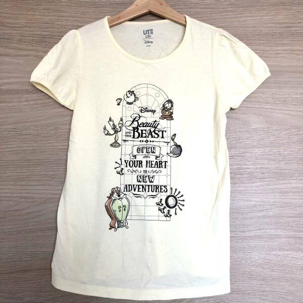 140 UNIQLO 半袖 Tシャツ 黄色 美女と野獣 半袖Tシャツ ディズニー