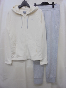 [KCM]Z-puma-21-2s-L* exhibition goods *[ Puma ] lady's hood sweat top and bottom set reverse side wool 594568-21 ivory / gray size L