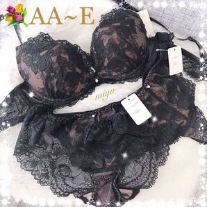 AA〜Eカップ★フラワーチュール 総レース★ブラック/ブラウン/レッド/グリーン/グレー★ブラジャーショーツ Tバック 3点セット 新品★みゆ