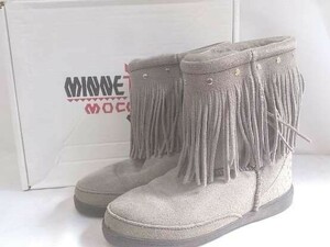 ■ minnetonka ミネトンカ ブーツ 3551ts フリンジ スエード スタッズ 汚れ有り 24cmくらい グレー レディース 1208000010145