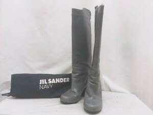 ■ JIL SANDER NAVY ジルサンダー　ネイビー ロングブーツ ハイヒール　バックファスナー　擦れ有り 36 1/2 グレー 1209000001256