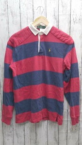 POLO RALPH LAURENポロ ラルフローレン 19672 ボーダー シャツ 肩・肘パット付 長袖 ラガーシャツ XL レッド メンズ 1205000004563