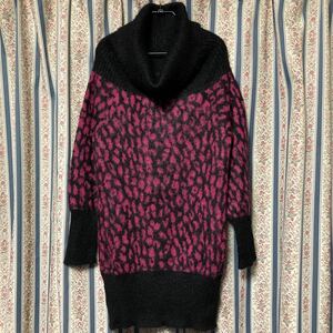  Hysteric Glamour pink Leopard pattern moheyao cover -toru knitted sweater ta-toru neck knitted long height leopard print soft knitted 