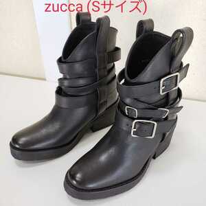 美品◆zucca ズッカ 牛革レザー ベルト ショートブーツ ウエスタン エンジニア(Sサイズ/22.5～23.0cm位)黒 ブラック