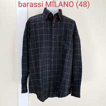 美品◆barassi MILANO バラシ ボタンダウン 長袖シャツ メンズ 毛100% (サイズ48■L～XL相当)黒/ブラック×グレー チェック_画像1