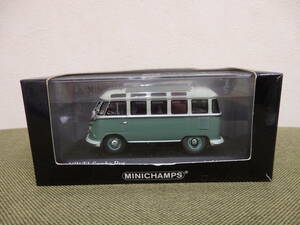 F9-5.1) MINICHAMPS / Minichamps VW T1 Samba Bus 1961 / samba автобус Turquoise/bluewhite 430 052306