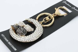 ファッションジュエリー キーリング バッグチャーム 未使用 三日月×ベアー ラインストーン レディース ゴールド FashionJewelry