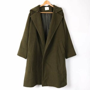  Urban Research long coat with a hood . plain outer wool . lady's F size khaki URBAN RESEARCH