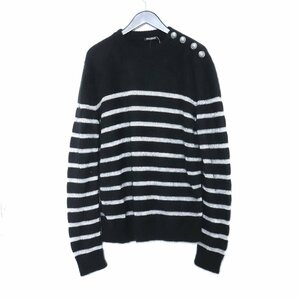 BALMAIN shoulder button striped sweater Lサイズ ブラック W8H6675M359 バルマン ショルダーボタンストライプニットセーター