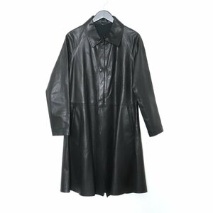 Yohji Yamamoto, адаптированная кожаная кожаная кожаная пальто черное размер 1 FW-J22-704 Yoji Yamamoto