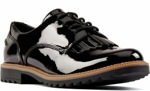  free shipping Clarks 26.5cm quilt fringe Loafer Flat pa tent enamel black black ballet leather sneakers pumps RRR15