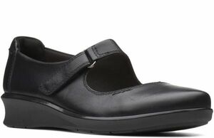 Clarks 25cm E Flat me Lee je-n Wedge черный чёрный кожа кожа ремешок Loafer спортивные туфли туфли без застежки ботинки 948