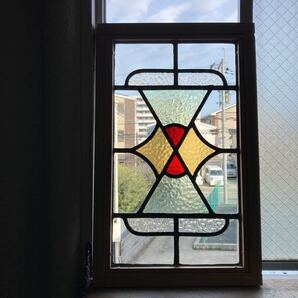 8s-1018 アンティークステンドグラス 幾何学柄/縦横使い可 1920年代英国製/イギリス製