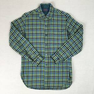 【60s】PENDLETON ペンドルトン 米国製 ボタンダウン ウールシャツ Mサイズ グリーン チェック柄 60年代中期～後期 洗濯表示タグ 長袖