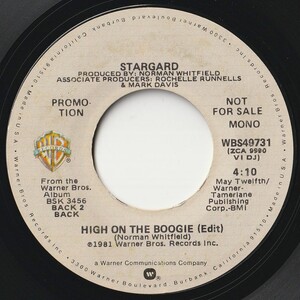 Stargard High On The Boogie (Mono) / (Stereo) Warner Bros. US WBS49731 201373 SOUL DISCO ソウル ディスコ レコード 7インチ 45