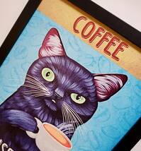 猫のポスター　猫のイラスト　キャンパスアート　M2　黒猫　フレーム付き　A4サイズ　猫の雑貨　HANAKO_画像2