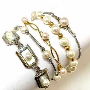 ［アコヤ本真珠ブレスレット5点おまとめ］重量約39.1g 約5.0~7.0mm 真珠 あこや チェーン pearl bracelet シルバー silver DA0 jの画像1