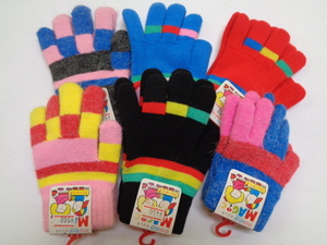 A303-60[1 jpy ~] for children gloves free size 6 point set made in Japan tag attaching Showa Retro unused 