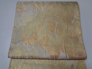 A346-80 袋帯 正絹 六通 金糸 銀糸 刺繍 織 松風文