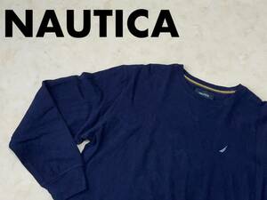 ☆送料無料☆ NAUTICA ノーティカ USA直輸入 古着 ロゴ Vガゼット トレーナー スウェット メンズ M ネイビー トップス 中古 即決