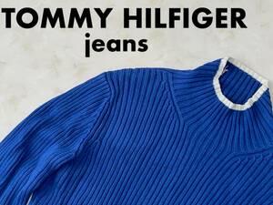 ☆送料無料☆ TOMMY HILFIGER jeans トミーヒルフィガー ジーンズ USA直輸入 古着 ハイネック ニット セーター レディース L ブルー 中古