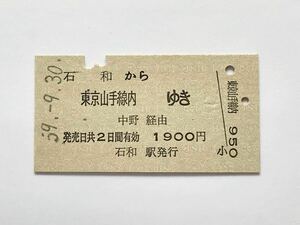 【希少品セール】国鉄 乗車券(石和→東京山手線内) 石和駅発行 0996