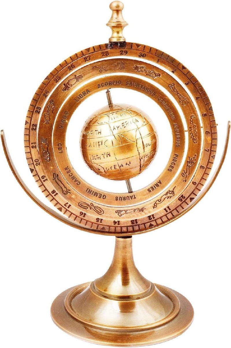 조디악 징후 황동 Armillary Sphere 빈티지 수제 조각 선물 (수입), 인테리어 소품, 장식, 서양식