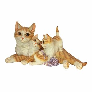 じゃれあう子猫と母猫の家族彫像 ガーデン彫刻 庭園置物 玄関エントランス(輸入品