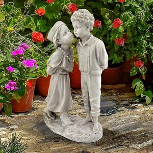 初恋のファーストキス 子供達のガーデン彫像 庭園彫刻 オーナメント装飾置物 芝生 園芸 贈り物(輸入品