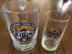 KIRIN(キリン)　麒麟　ビアジョッキ　ビール　Beer　ガラス　グラス　コップ　2個　昭和　レトロ　なんでも鑑定団　送料無料