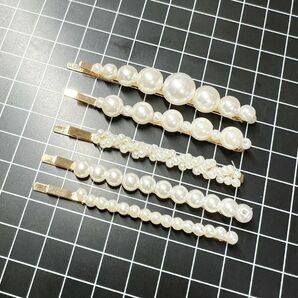 E192 匿名配送 ヘアピン ５本セット パール 真珠 ゴールド ヘアアクセサリー レディース 前髪 サイド 後れ毛 ヘアアレンジ 大人 可愛いの画像4