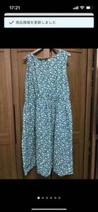  easy cotton 100% green × small floral print long One-piece lady's 4L