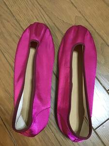  new goods with translation [good luck] satin bare- shoes /23cm about *...., slip-on shoes * pink * lady's 