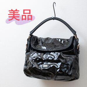 【美品】MAX MARA(マックスマーラ) エナメル ワンショルダーバッグ ブラック 黒 レディース 中古 used ハンドバッグ