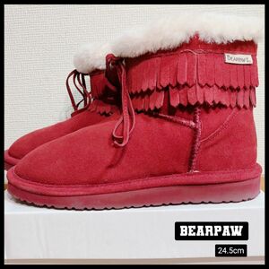 【0114】SALE★8号 BEARPAW ワインレッド ムートンブーツ