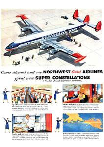 ●338F　1955年のレトロ広告　ノースウエスト航空 NORTHWEST