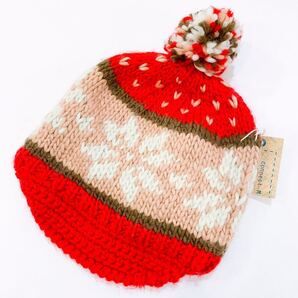 【新品未使用】connect M コネクトエム 帽子 ニット帽 50cm 51cm 52cm 53cm 54cm キッズ 手編み レッド ベージュ ブラウン 白 ポンポン