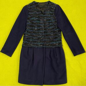 美品 SunaUna ロングコート ネイビー 38