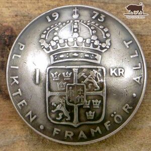 ◆コンチョ ループ式　スウェーデン　1クローナ　盾 A　24.5mm　王冠　丸カン ボタン コイン パーツ