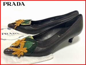 即決 PRADA プラダ 35.5≒22.5cm パンプス 濃茶 ダークブラウン レディース E