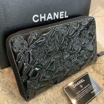 ☆外観美品☆CHANEL アイコン ラウンドファスナー長財布 パテントレザー 黒_画像2