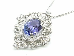 g17011 K18WG tanzanite 3.50ct D0.65ct necklace USED beautiful goods 8.4g 45cm adjuster attaching 