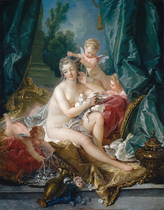 油絵 フランソワ･ブーシェの名作_ヴィーナスの化粧 ma3216, 絵画, 油彩, 人物画