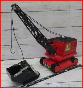 ton ka[ heavy gauge crane car crane do- The - red red ] tin plate construction vehicle # Showa Retro tonka made in Japan [ Junk ] including carriage 